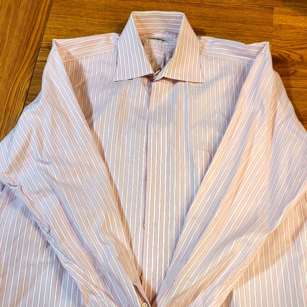 Mark Shale men's dress shirt, 15 1/2 regular, cutaway collar, barrel cuff/links